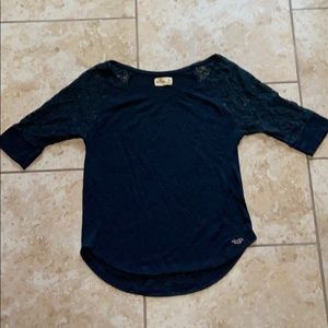 Hollister Shirt 3/4 length lace sleeves - Navy